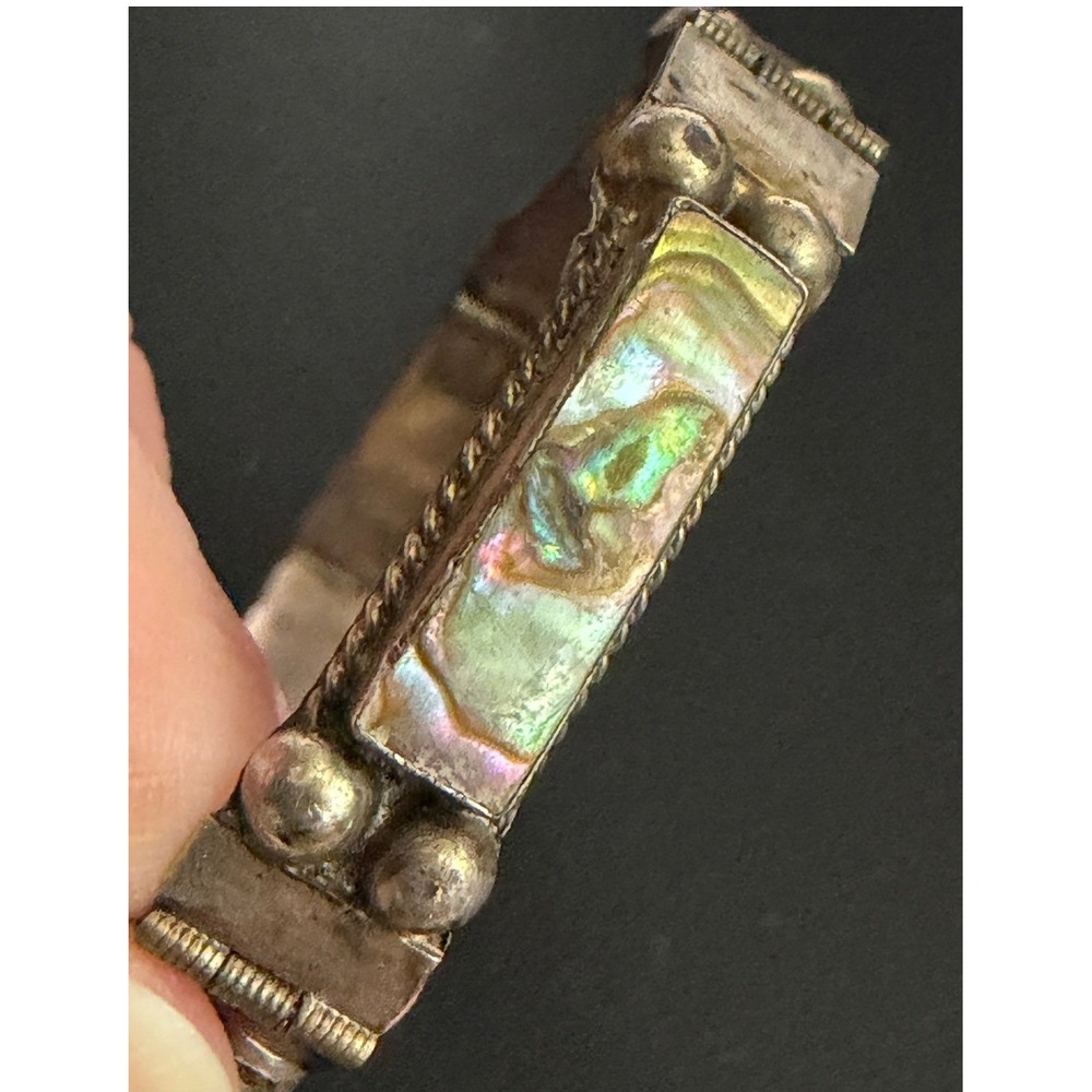 Vintage Mexican Sterling Silver Bracelet Abalone 925 Signed